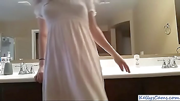 Webcam girl riding pink dildo on bathroom counter - KellysCams.com