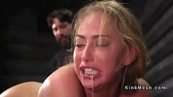 Bdsm brunette gags huge dick and fucks