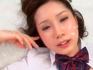 Japanese babe's hairy bush getting drilled, fucked and filled with cum